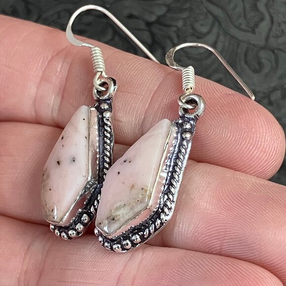 Dendritic Pink Opal Earrings Stone Crystal Jewelry - Picture 6 of 6